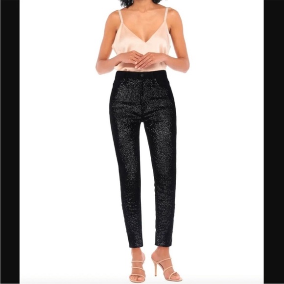 Alice & Olivia Skinny sequin black jeans - Picture 1 of 7